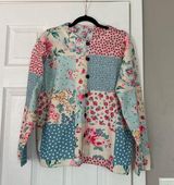 Floral Patchwork Cottagecore Pretty Cardigan Top Button Down Blue Size L Photo 0