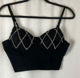 Haute Monde black denim rhinestones cropped top woman’s size medium Photo 0