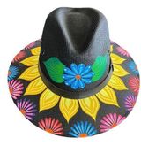 HAT MEXICAN Artisanal Hand Painted Fedora Floral Sombrero Panama Bohemian Black Photo 0