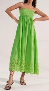 Zara Openwork Embroidery Midi Maxi Dress Lime Green 100% Cotton Size XS NEW Photo 0