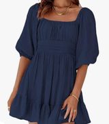 2X Womens Summer Dresses Square Neck Lantern Sleeve Tie Backless Ruffle Photo 0