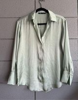 Women’s Zara Satin Shirt with Johnny Collar size S in Sage Green Photo 0