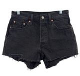 Levi’s 501 Women’s Denim Shorts High Rise Distressed Raw Hem Button Fly Black 27 Photo 0