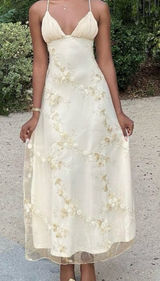 Cream Maxi Floral Dress White Size XS Photo 0