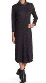 Bobeau NWT  Cowl Neck Built-in Face Mask Midi Dress Raven Black Mix Size Large L Photo 0