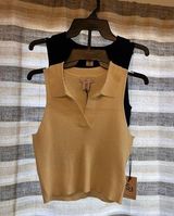 Sincerely Jules Cream And Navy Ribbed Tank Top Set Size Medium Photo 0