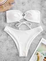 Zaful White Ribbed Bikini Bottoms Photo 0