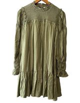 Moon River  Olive Green Smocked Puff Sleeve Shift Dress—Size Small Photo 0