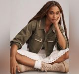 Anthropologie Pilcro Embroidered Utility Cropped Olive Green Jacket Photo 0