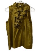 J.Crew 100% Silk Green Sleeveless Pleated Ruffle Blouse Photo 0