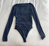Abercrombie & Fitch Blue Long Sleeve Ruched Bodysuit Women’s Size S Photo 0