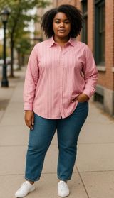 Womens Polo Ralph Lauren Classic Fit Striped Cotton Shirt Pink Size 1X Photo 0