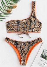 Zaful Reversible Orange Snakeskin Bikini Photo 0