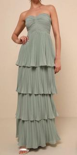 Seriously Sensational Sage Brush Strapless Tiered Maxi Dress Photo 0