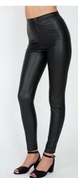 French Connection Black Faux Leather Coated Shiny Skinny Pants Photo 0