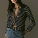 Garnet Hill merino wool sweater striped size small  button up knit Photo 0