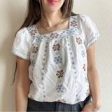 Madewell Cross Stitch Top Shirt NF217 white blue brown Photo 0