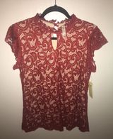 Red Lace Shirt Size M Photo 0