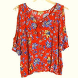 Democracy Artisan Crafted by‎  Women Top XL Red Floral Cold Shoulder Peasant Boho Photo 0