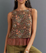 Anthropologie EVA FRANCO Jacquard Sleeveless Top Tulle Ruffle Hem Size S Photo 0