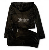 JUICY COUTURE Bling Black Velour Tracksuit Jacket & Pants Set Rhinestone MEDIUM Photo 0