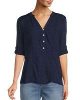 Democracy navy button size XS top embroidered accent Photo 0