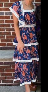 Blue and Orange Tiered Maxi Sundress with Flutter Sleeves Photo 0