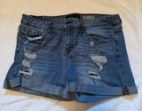 Aeropostale Blue High Rise Midi Distressed Jean Shorts Photo 0