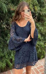 Nectar clothing navy blue lace off the shoulder bohemian dress sz s Photo 0