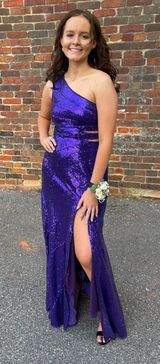 One Shoulder Sparkling Purple Prom Dress Size 2 Photo 0