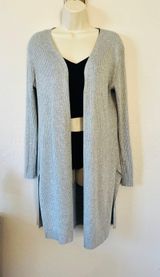 Vila Milano cardigan sweater gray ribbed longline side split open front NWOT Msrp $89  No flaws! Gorgeous, minimal, classy, layering, cardigan, sweater!   20” pit to pit, closed flat  37” long; shoulder to hem Photo 0