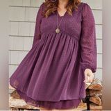 MATILDA JANE Festive Fancy Plum Babydoll Dress Purple Swiss Dot Mini Boho Fairy Photo 0