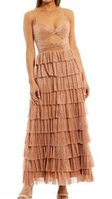 Grace Metallic Plisse Sweetheart Neck Cut-Out Tiered Dress Photo 0