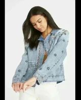 Free people x  Driftwood Jacket Womens  M denim jean floral boho western Photo 0