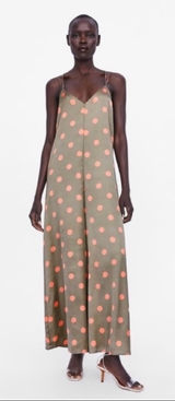 Zara Wide Leg Polka Dot Satin Jumpsuit Photo 0