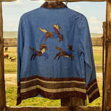 Vtg 90s Coldwater Creek Embroidered Horses Lightweight Denim Shacket Shirt S/M Photo 0