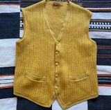 RARE Vintage Montfort Mustard 100% Wool button up Vest. Made in Britain. Small. Photo 0