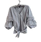 Lauren Ralph Lauren White Striped Top Tiered Puff Sleeve Small Whimsical NEW $80 Photo 0