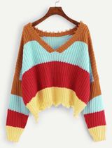SheIn Color Block Frayed Sweater Photo 0