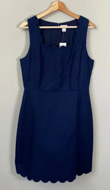 NWT J.Crew Sleeveless Basketweave Scallop-Edge Sheath Dress Women’s 8 Navy Blue Photo 0