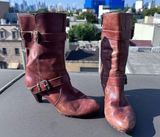 Spyder Mid-Calf Boots Heels Cognac Leather Size 7.5. Cottagecore boho Photo 0
