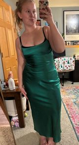 Green Satin Long Dress Photo 0