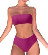 New in Package Womens Omkagi 2 Piece High Waisted Strapless Burgundy Bikini - XL Photo 0