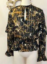 Scotch & Soda  Satiny Brown and Gold Avant Gard Romantic Blouse S Photo 0