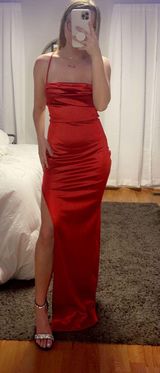 Lulus Red Satin Prom Dress Photo 0