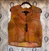Tahari Yellow Palm Print Linen Button Front Tank Top Size Large Photo 0