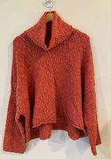 Free People Women's Sweater L Slouchy Cowl Neck Orange Textured Knit Pullover Photo 0