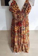 Dress Forum Los Angeles Boho Tiered Smocked Bodice Mosaic Aztec Maxi Dress Large Photo 0