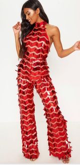 Pretty Little Thing Red Sequin Jumpsuit Photo 0