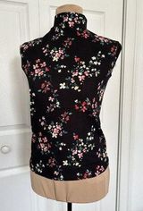 Love...Ady   Black Multicolor Floral Sleeveless Mock Neck Rib Knit Top Size S Photo 0